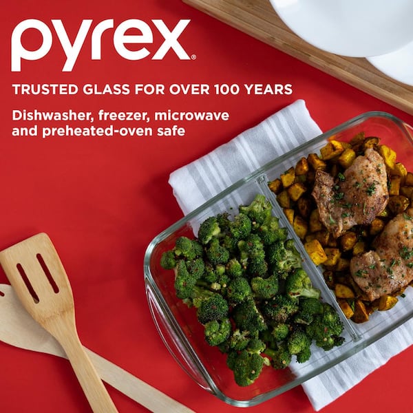Pyrex 8 in. x 12 in. 2-Compartment Divided Glass Baking Dish Clear