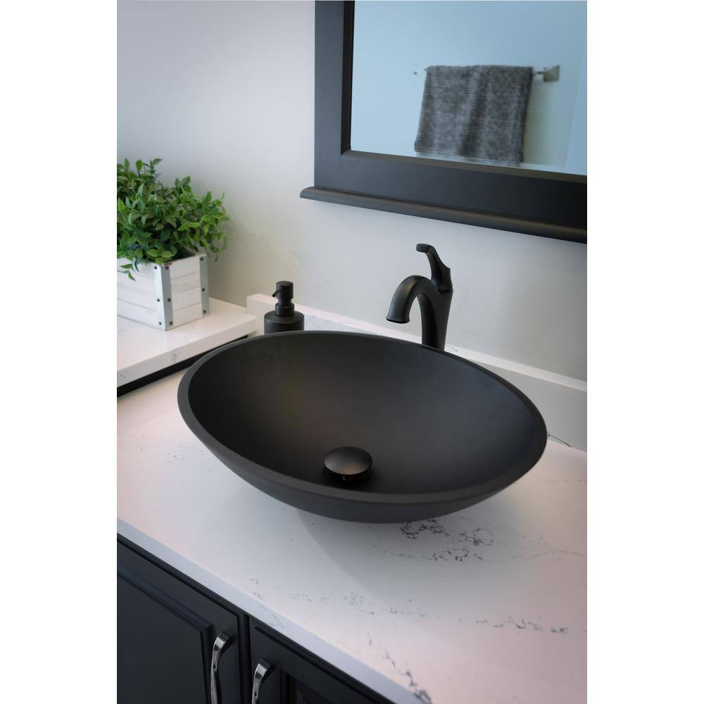 Matte Black Oval Tempered Glass Above-Counter Sink