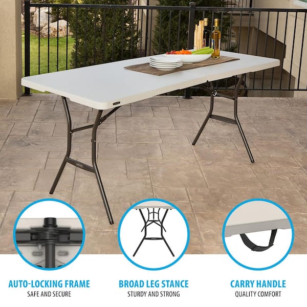 テーブル・チェア・ハンモック (L07340) LIFETIME 6 FOLD IN HALF TABLE Lifetime 72 in. L Rectangle Almond Resin Top Fold-in-Half Table