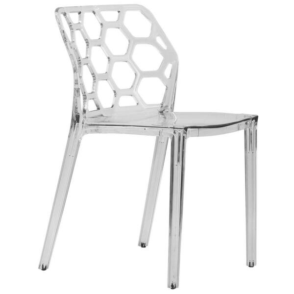 Leisuremod Dynamic Plastic Modern Honey Comb Design Kitchen and Dining Side Chair Clear