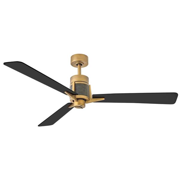HINKLEY - Atticus 56.0 in. Indoor/Outdoor Integrated LED Heritage Brass Ceiling Fan with Remote Control
