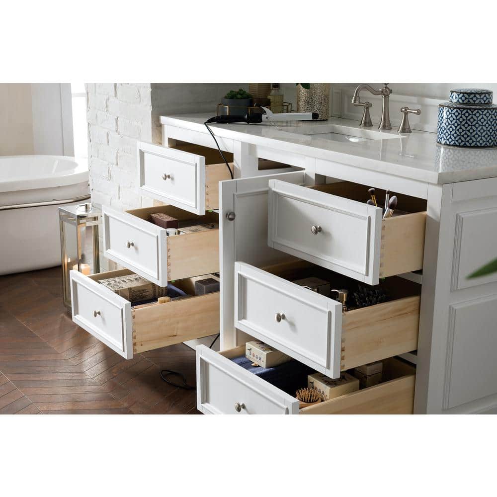 Bright White Solid Wood 60" Single Bathroom Vanity Base