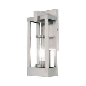Ardenwood 16 in. 1-Light Brushed Nickel Outdoor Hardwired Wall Lantern Sconce with No Bulbs Included