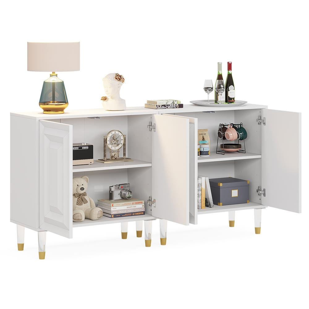 63" White High-Gloss Modern Sideboard Buffet with Acrylic Legs