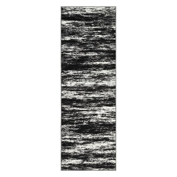 Modern Soft Thin Abstract Printed Carpet Machine for Bedroom Office Dining Room Black Gray, 2 ft. x 6 ft. Area Rug