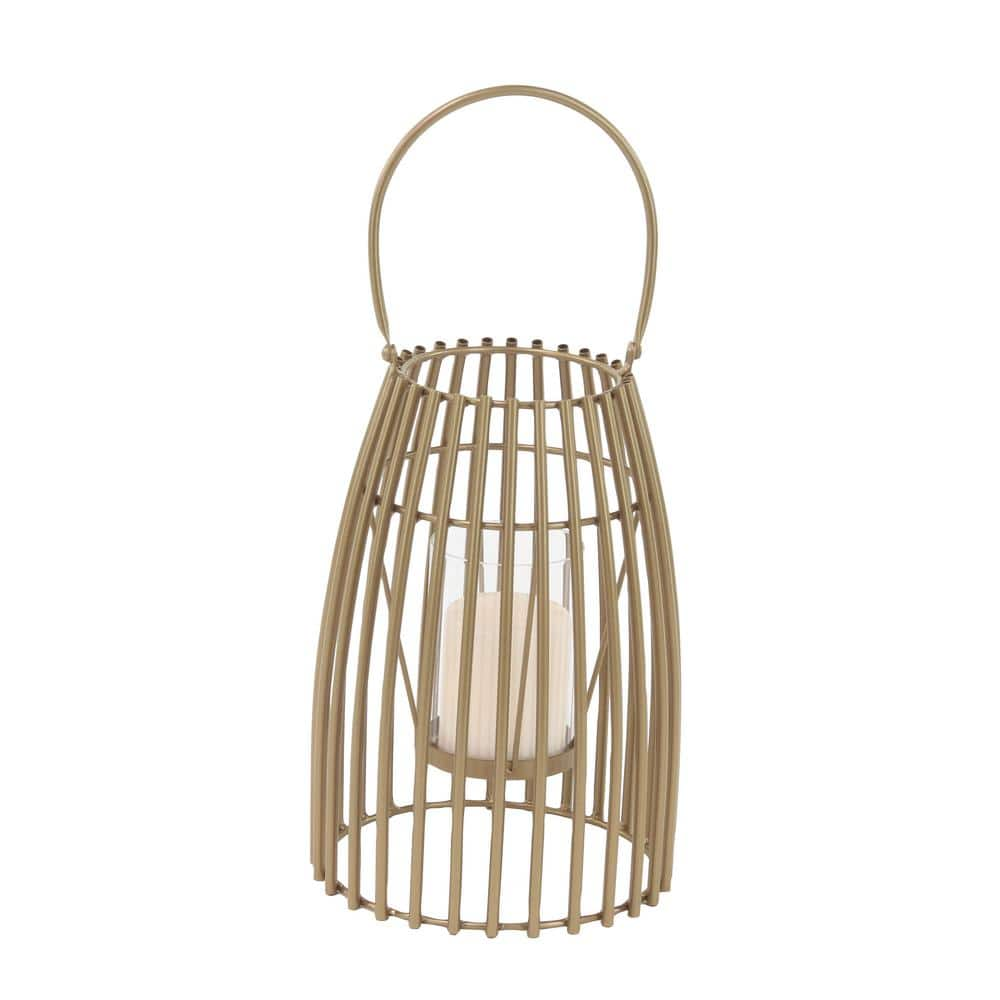 Litton Lane Gold Metal Contemporary Candle Lantern 86926 - The Home Depot