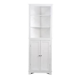 23.62 in. W x 11.81 in. D x 67.91 in. H White Linen Cabinet Tall Corner Cabinet with 2-Doors and 3-Tier Shelves