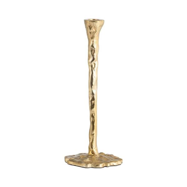 Liv & Skye 15 in. Gold Metal Aluminum Forged Taper Candle Holder with Textured Decorative Base