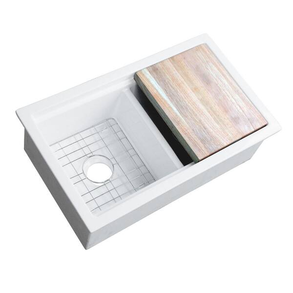 Eden 32 in. White Undermount Fireclay Double Bowl Workstation Kitchen Sink with Cutting Board and Bottom Grids