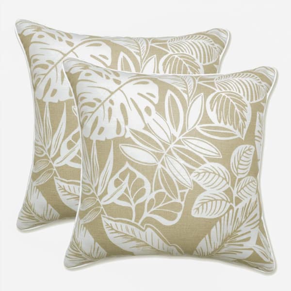 Pillow Perfect Floral Natural Square Outdoor Square Throw Pillow 2-Pack