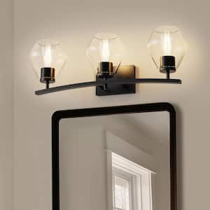 25 in. 3-Light Black Cone Vanity Light with Clear Glass Shades for Bathroom, Living Room, Entryway