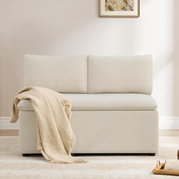 Ellis Linen Fabric Upholstered Lift-Top Storage Removable Cushion Modular 2-Seater Dining Bench