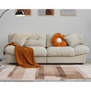 105 in. W Square Arm Velvet Rectangle 3-Seater Cloud Sofa with Pillow in Beige