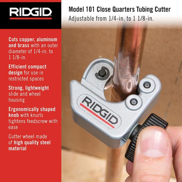 1/4 in. to 1-1/8 in. 101 Close Quarters Copper, Aluminum, Brass, and Plastic Tubing Cutter, Multi-Use Tubing Tool