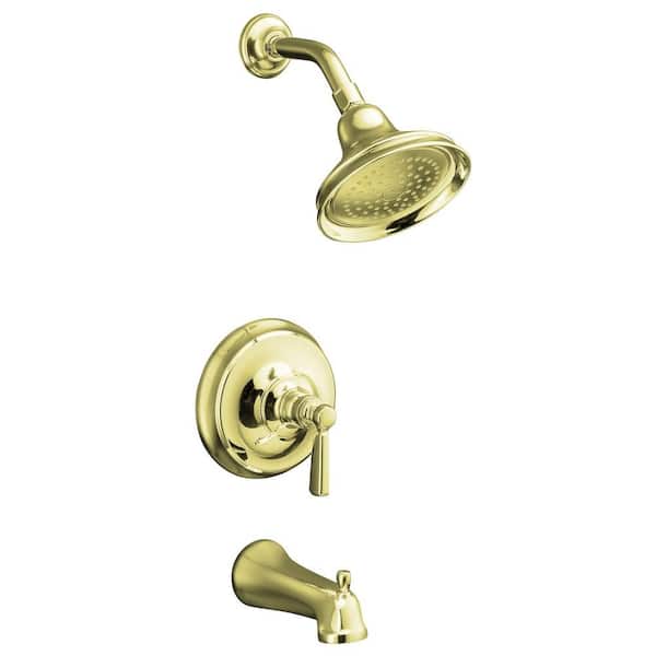 KOHLER Bancroft Rite-Temp 1-Handle Pressure-Balancing Tub and Shower Faucet Trim in Vibrant French Gold (Valve Not Included)