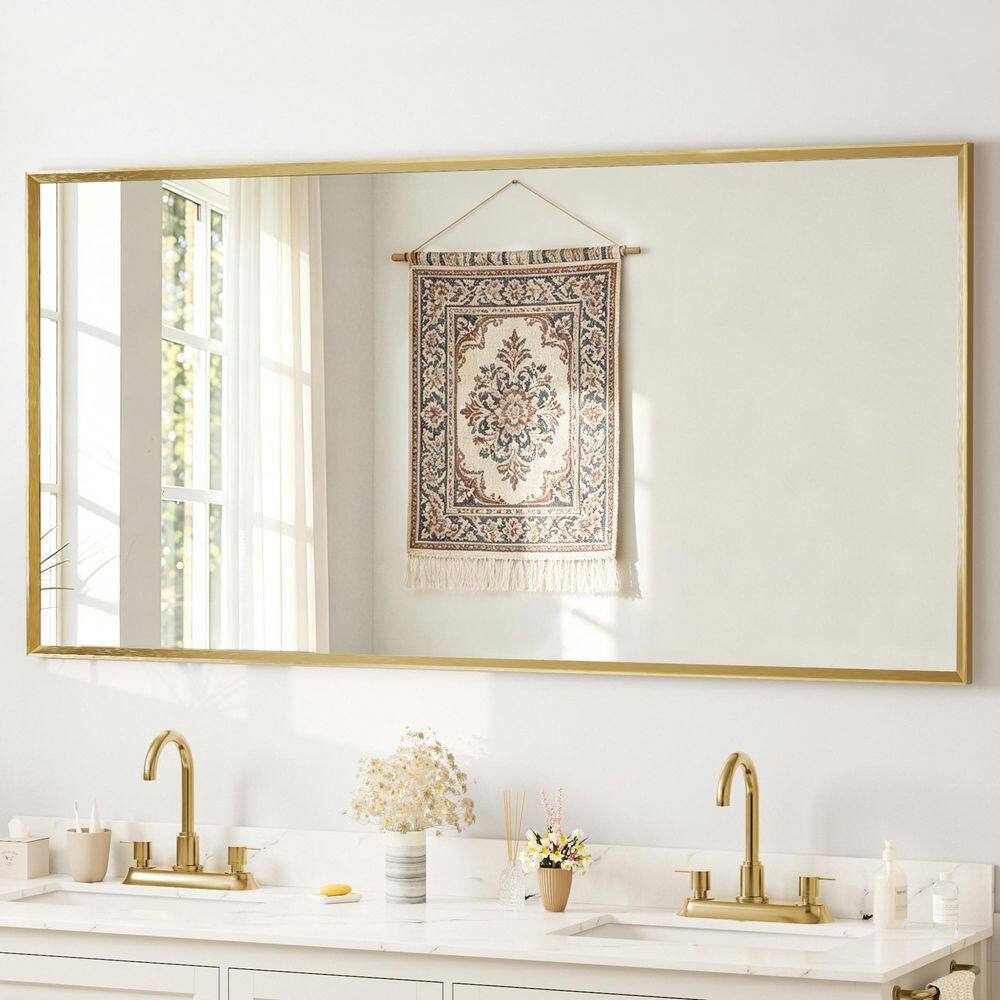 36 in. H x 72 in. W Framed Rectangular Aluminum Brushed Nickel Wall-Mounted Beveled Frame Bathroom Vanity Mirror，Gold price history on PriceWatchPro