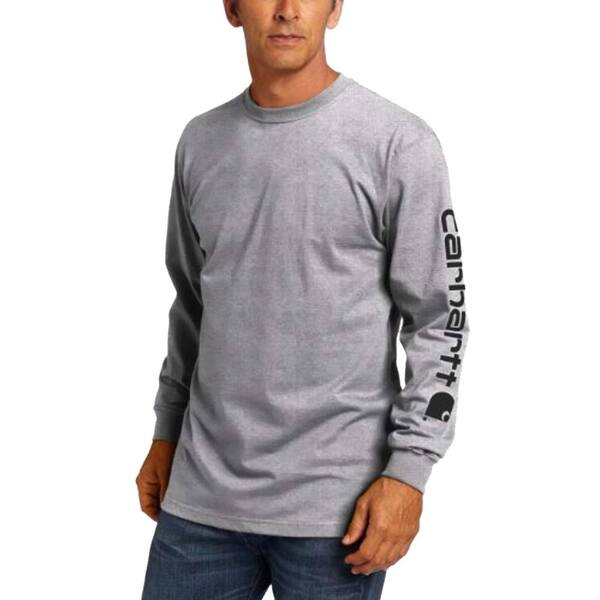 Carhartt Men's Regular Large Heather Gray Cotton/Polyester Long-Sleeve T- Shirt K231-HGY - The Home Depot