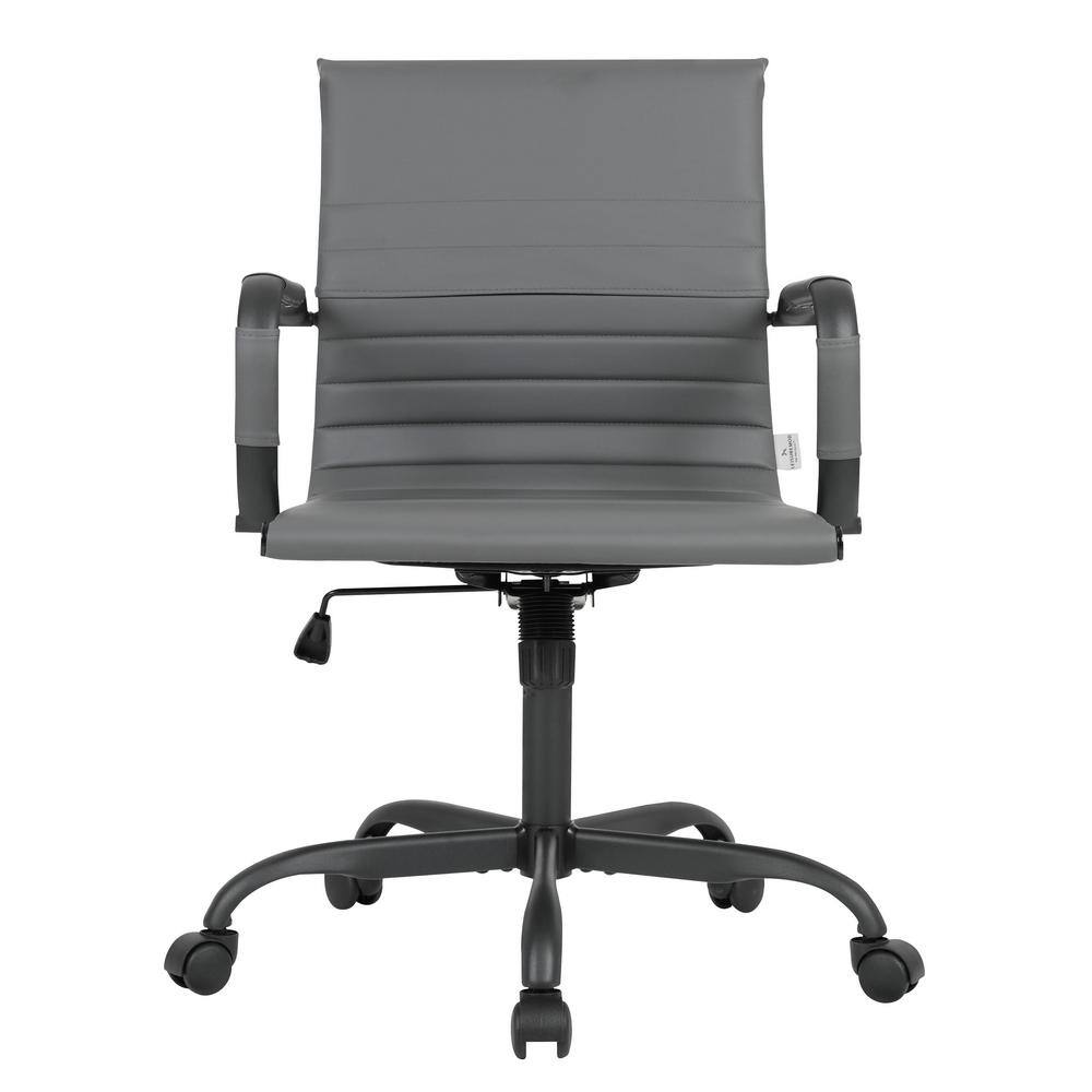 Gray Faux Leather Swivel Executive Office Chair with Metal Frame