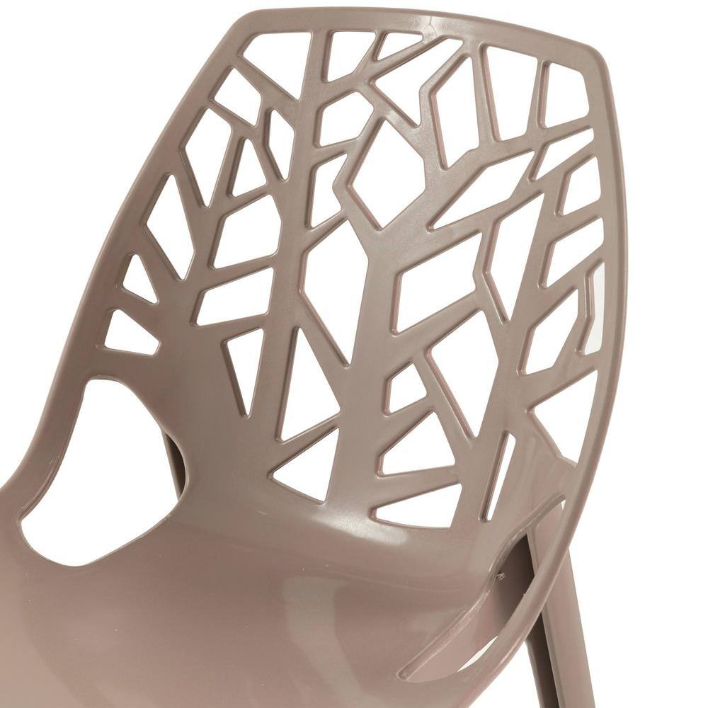 Cornelia Solid Taupe Stackable Plastic Side Chair with Tree Design