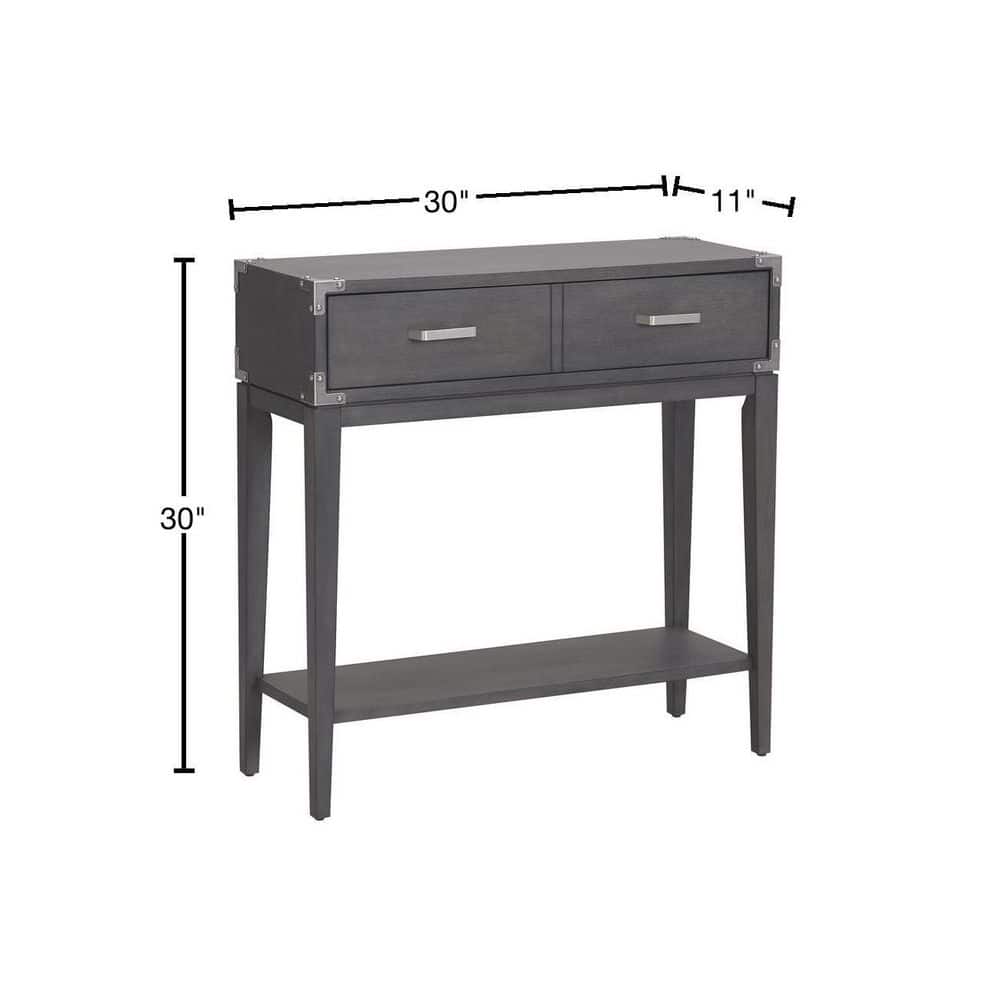 Tiny Gray Wood and Pewter Hallway Table with Storage