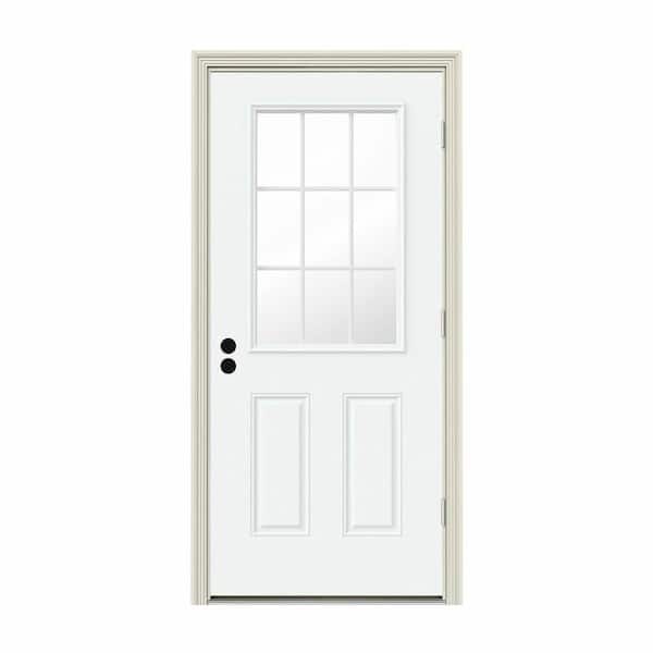 JELD-WEN 36 in. x 80 in. 9 Lite White Painted Steel Prehung Left-Hand Outswing Entry Door w/Brickmould