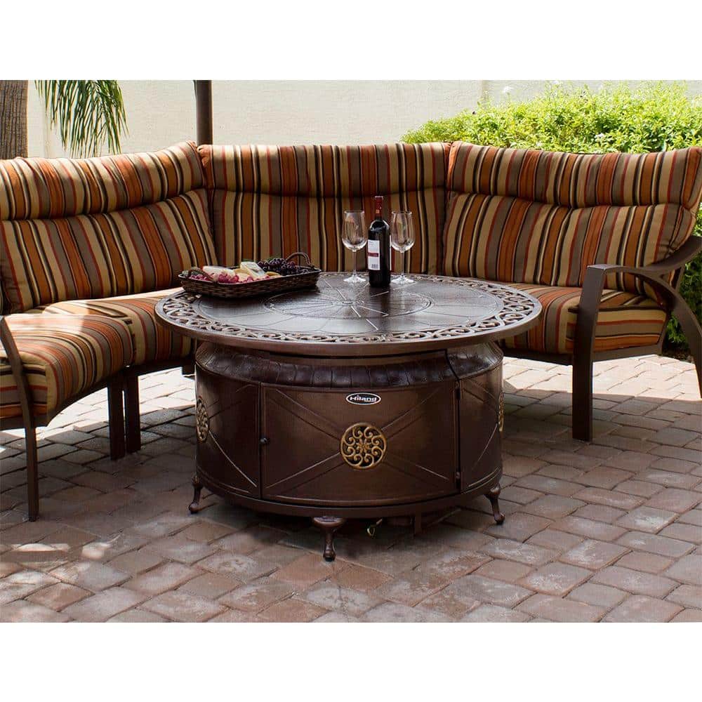 Round Hammered Bronze Cast Aluminum Gas Fire Pit Table