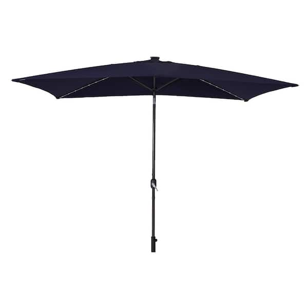 Inner Decor Seymo 10 ft. x 7 ft. Aluminum Rectangular Market Frosted Lamp Tube Tilt Patio Umbrella in Navy Blue Without Base