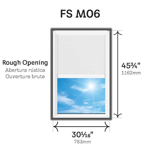 30-1/16 in. x 45-3/4 in. Fixed Deck Mount Skylight w/ Laminated Low-E3 Glass, White Solar Powered Room Darkening Shade