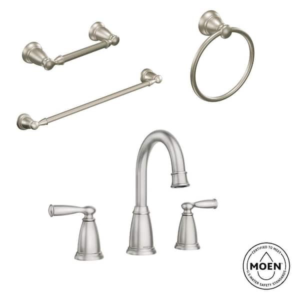Banbury 8 in. WS 2-Handle Bathroom Faucet w/3-Piece Set-24 in. Towel Bar in Spot Resist Brushed Nickel(Valve Included)