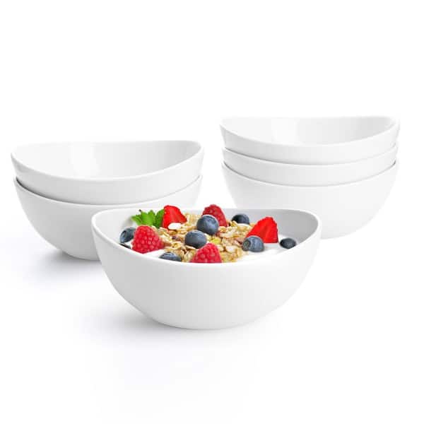 18 fl. oz. White Porcelain Cereal Bowls (Set of 6) for Soup, Rice and Salad, Dishwasher and Microwave Safe