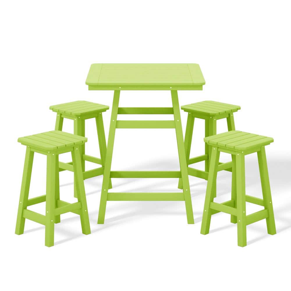 Laguna 5-Piece Fade Resistant HDPE Plastic Outdoor Patio Square Counter Height Bistro Set, Matching Barstools in Lime price history on PriceWatchPro