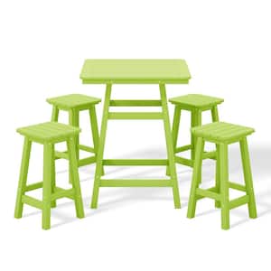 Laguna 5-Piece Fade Resistant HDPE Plastic Outdoor Patio Square Counter Height Bistro Set, Matching Barstools in Lime