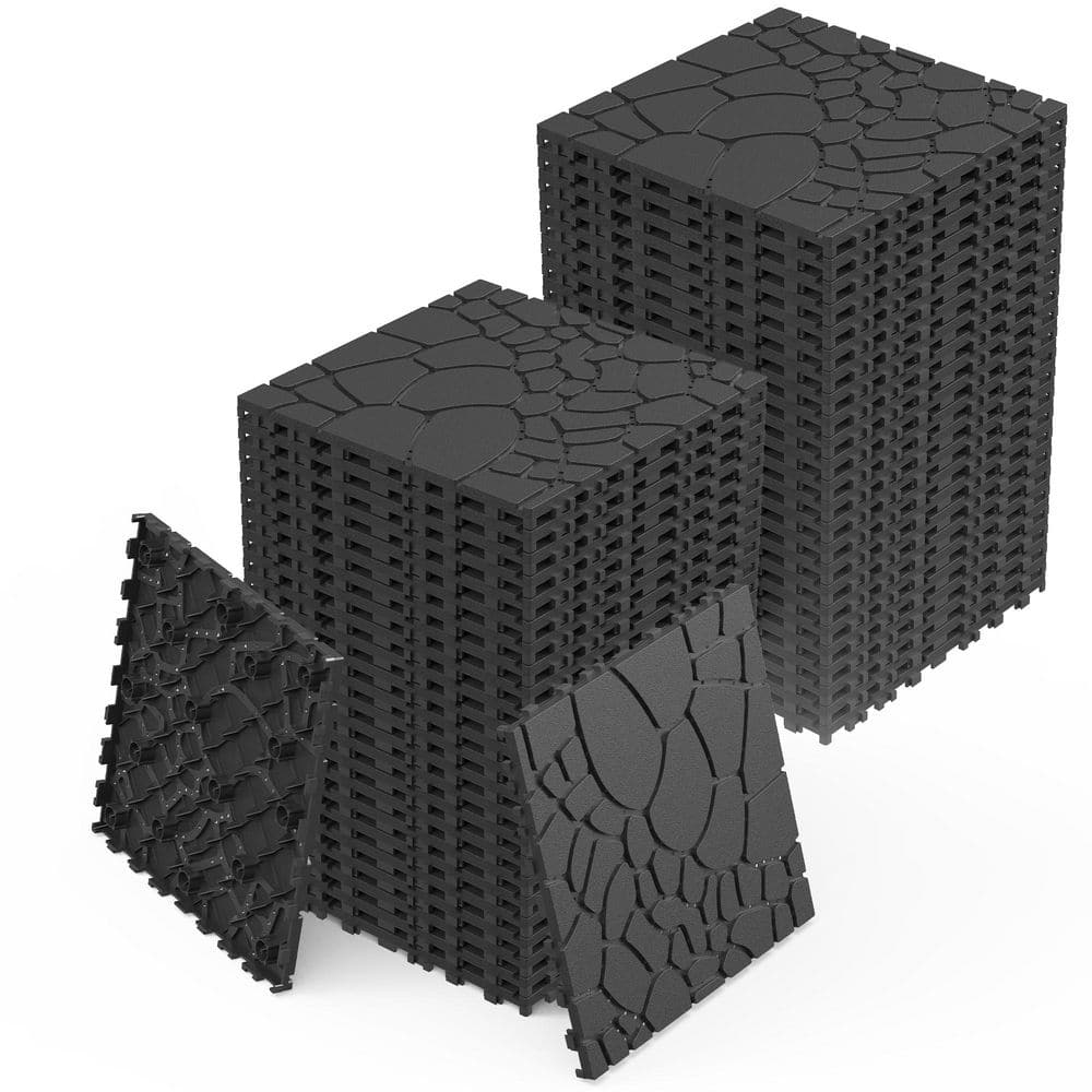 12 in. x 12 in. Dark Gray Stone Texture Square Interlocking Deck Tiles Composite Floor Tile for Porch Poolside(44-Pack) price history on PriceWatchPro