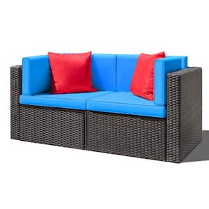 Chillrest 58 in. Black Wicker Outdoor Loveseat with Blue Cushions