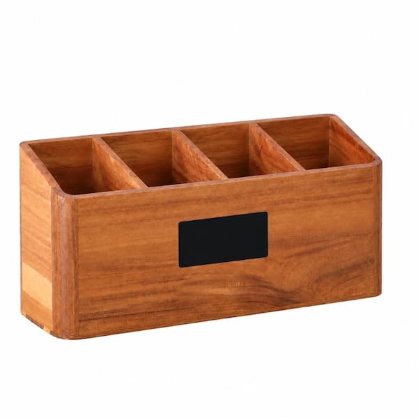 Acacia Wood Wooden Utensil Holder for Kitchen Countertop with 4 Compartments and Quick Drying