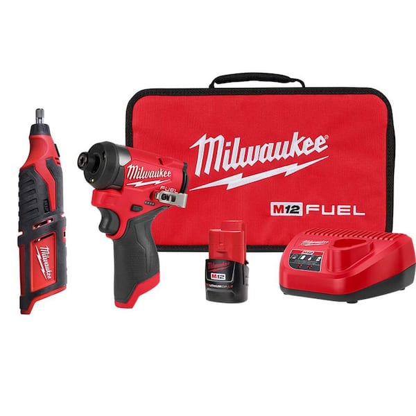 M12 FUEL 12-Volt Lithium-Ion Brushless Cordless 1/4 in. Hex Impact Driver Kit w/Rotary Tool