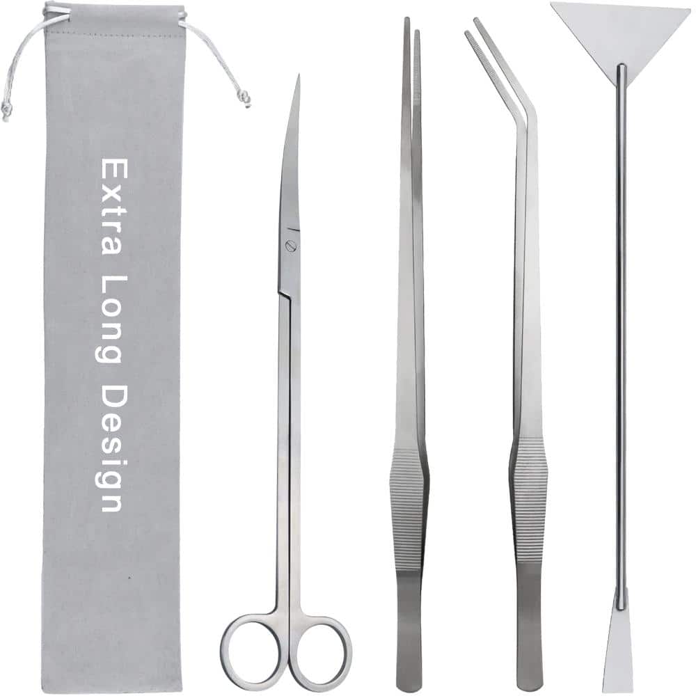 Aquarium Aquascape Tools Kit with 15 in. Stainless Steel Tweezers, Scissors, Sand Spatula and Scraper for Aquatic