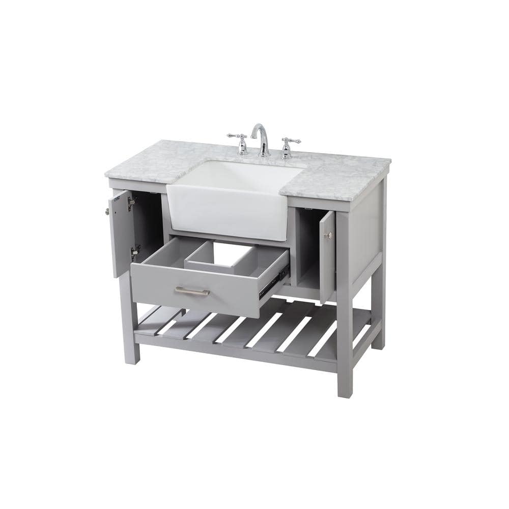 Gray 42" Solid Wood and MDF Single Bathroom Vanity with Carrara Marble Top
