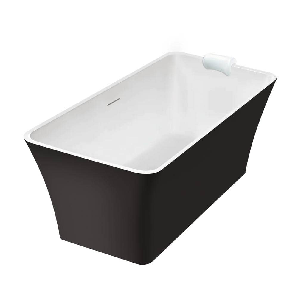 59-Inch Black and White Acrylic Freestanding Soaking Bathtub