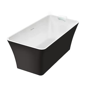 Lily 59 in. x 29.5 in. Soaking Bathtub with Center Drain in Matte Black with Pillow