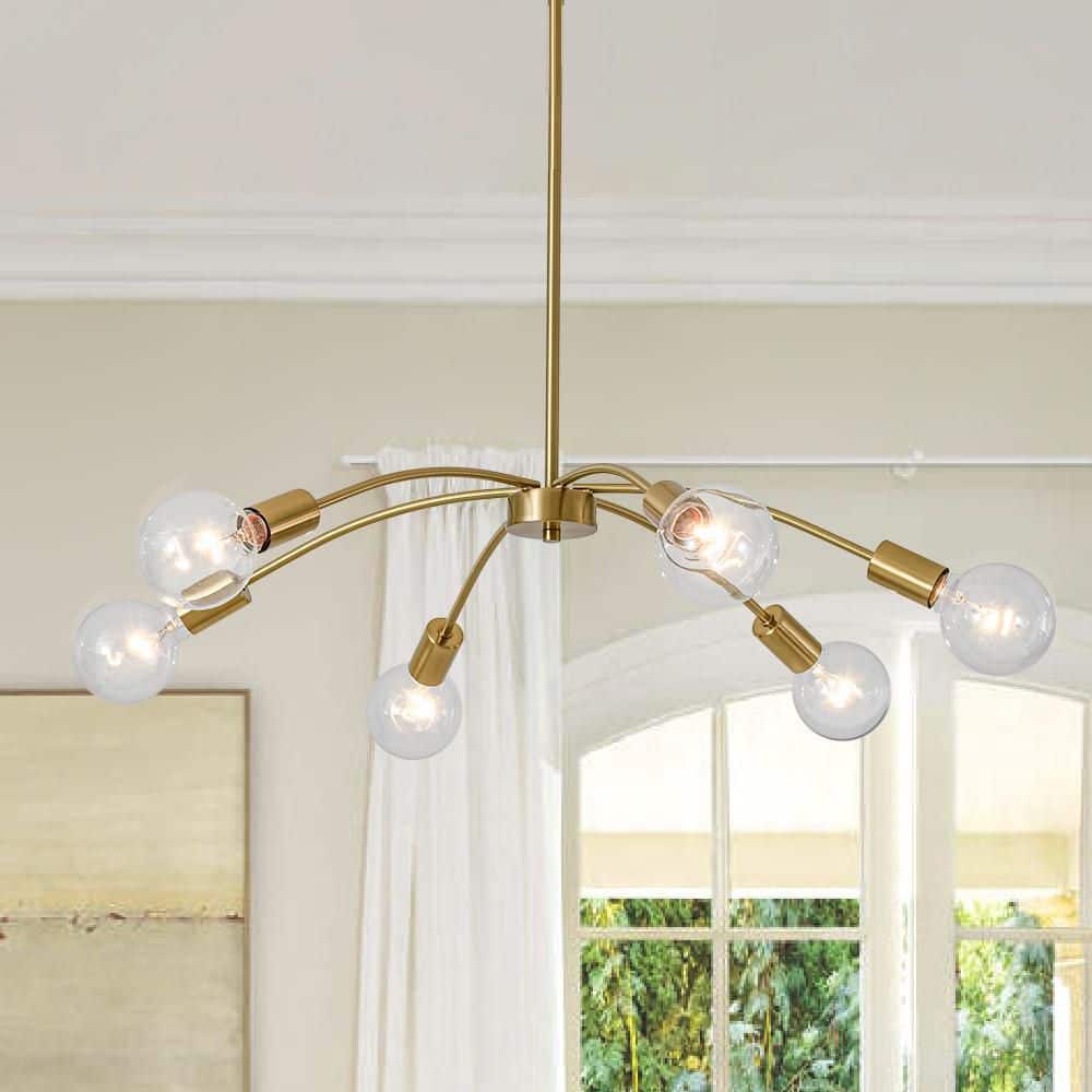 Cedernut 6-Light 28 in.W Brass Mid-Century Modern Sputnik Chandelier Exposed Bulbs Hanging Light for Living Room price history on PriceWatchPro