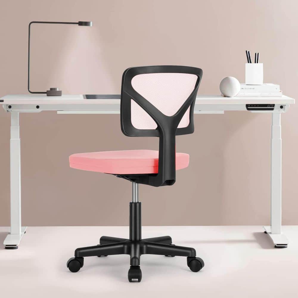 Mesh Low-Back Ergonomic Task Chair in Pink, Armless Computer Chair Home Office Desk Chair