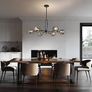 28 in. 6-Light Black Modern Chandelier Pendant Light for Dining Room with Glass Bubbles