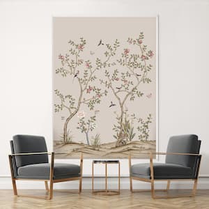 Chinoiserie Pomegranate Sand Removable Peel and Stick Vinyl Wall Mural, 108 in. x 78 in.