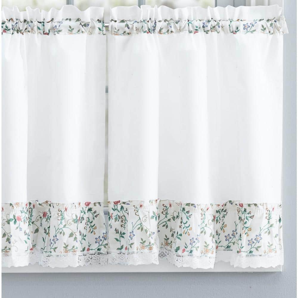 White Sheer Cotton Polyester Lace Rod Pocket Window Tier