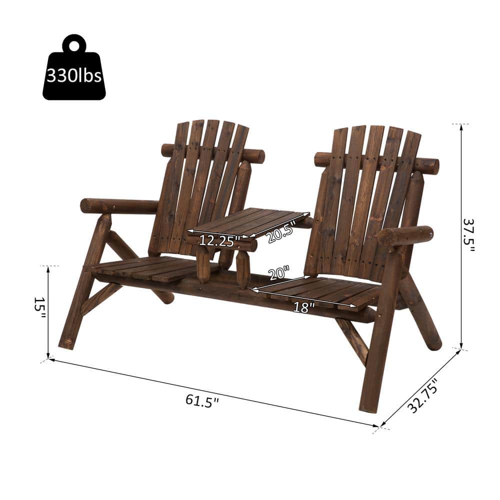Rustic Twin-Seater Adirondack Bench with Integrated Table