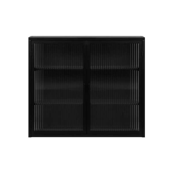 Hooseng 9.06 in. W x 23.62 in. H Rectangular Black Metal Surface Mount Medicine Cabinet without Mirror with 3-Tier Storage