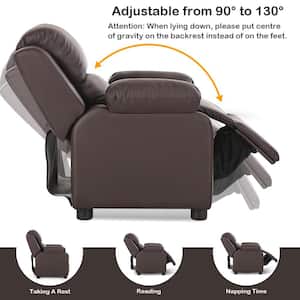 Deluxe Padded Brown Faux Leather Upholstery Kids Recliner Headrest with Storage Arm