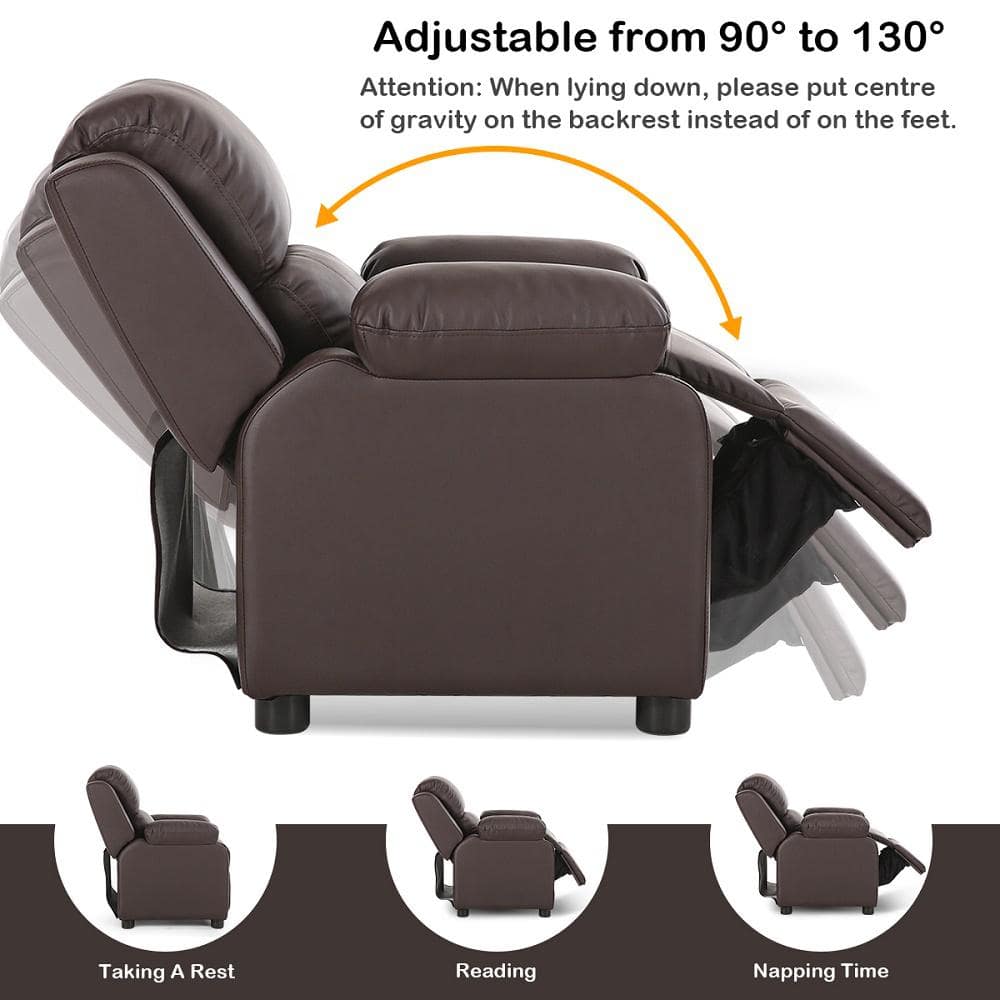 Brown Faux Leather Kids Recliner Armchair with Storage