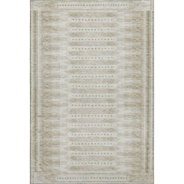 Mayfield Premium Machine Washable Abstract AMF1917 Khaki 3 ft. x 4 ft. Area Rug